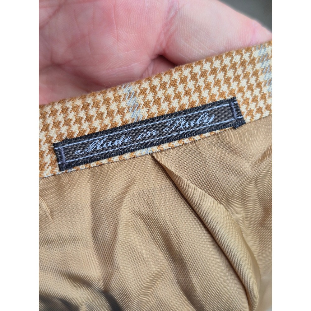 Corneliani Silk‎ Cashmere Houndstooth Windowpane Sport Coat Blazer Tan Mens 38 R - Picture 10 of 10